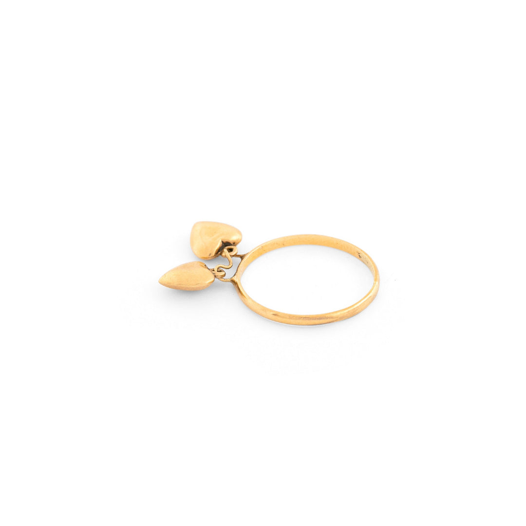 Double Heart 14K Gold Charm Ring