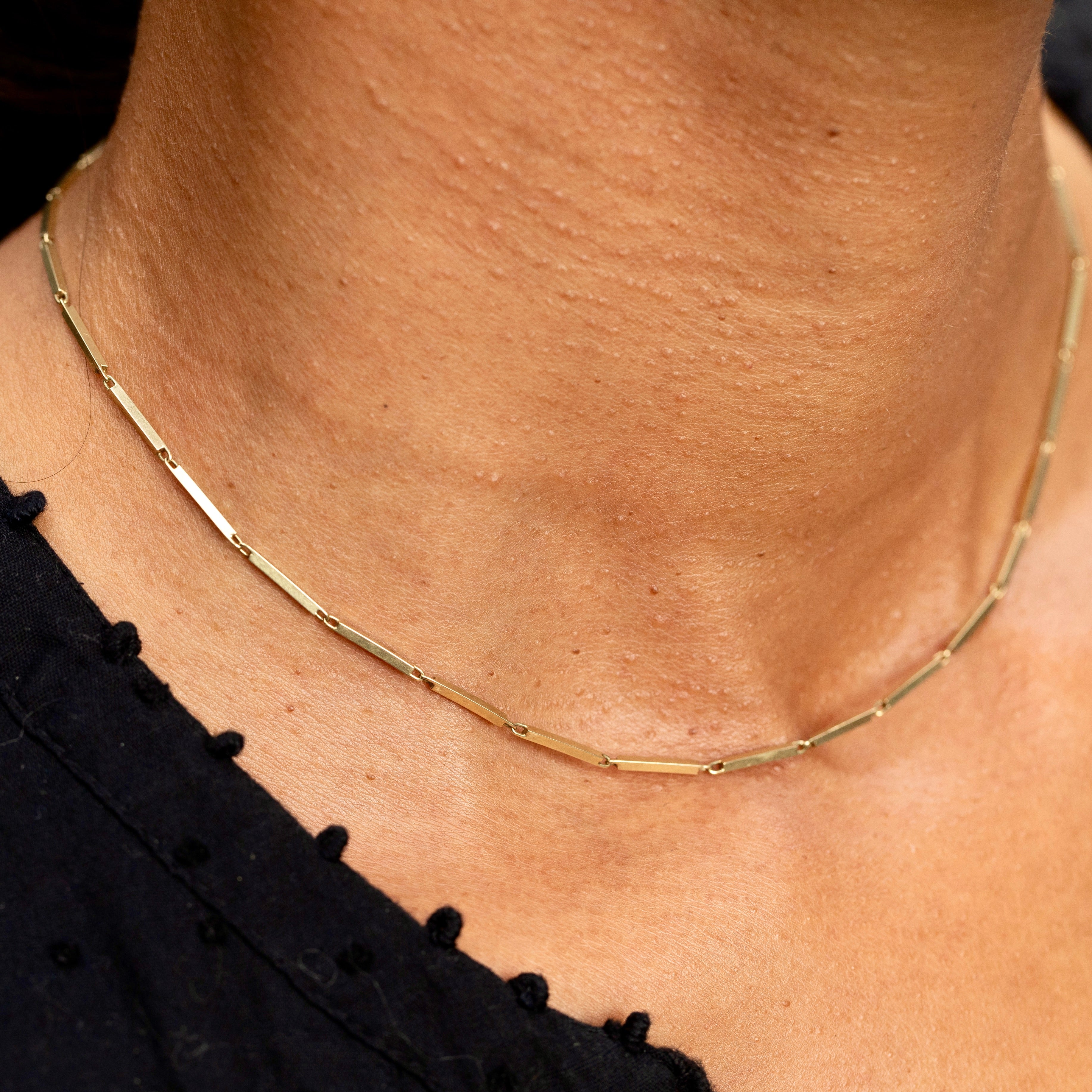 Italian Bar Link 14K Gold 15" Chain Necklace