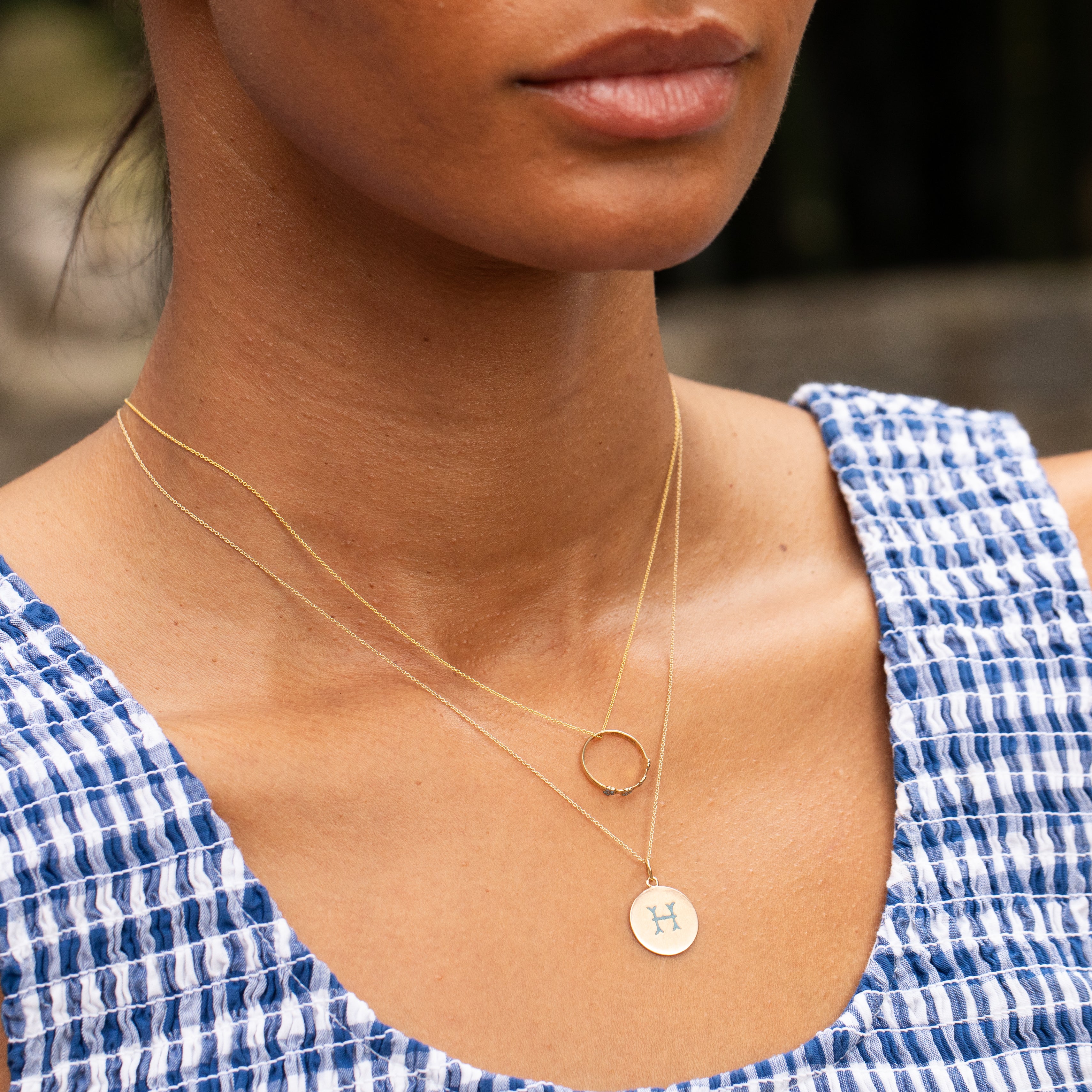 Blue Enamel "H" and 14K Gold Charm