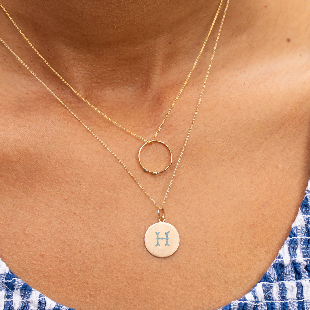 Blue Enamel "H" and 14K Gold Charm