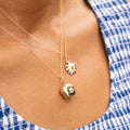White and Yellow Enamel Flower and 14K Gold Charm