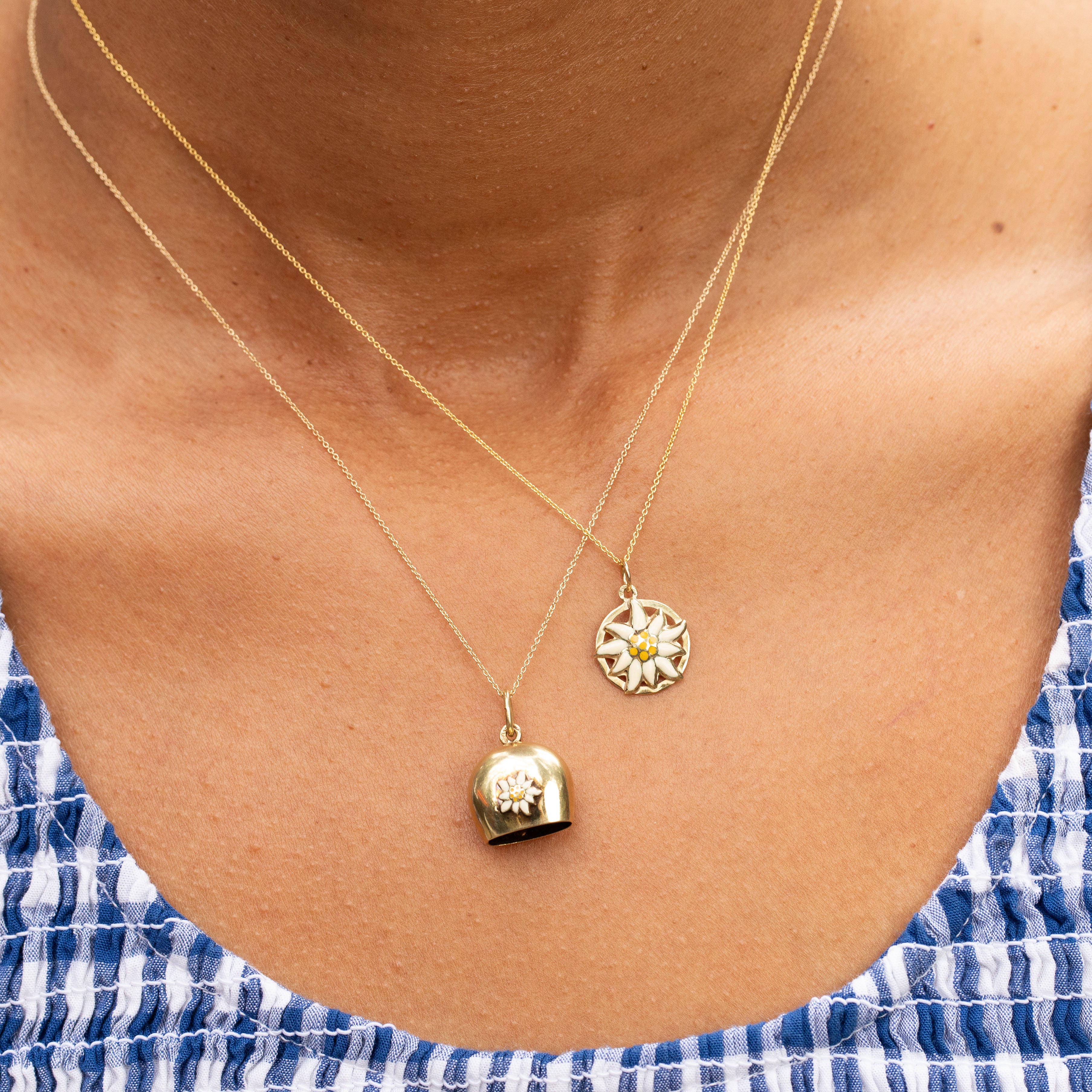 White and Yellow Enamel Flower and 14K Gold Charm