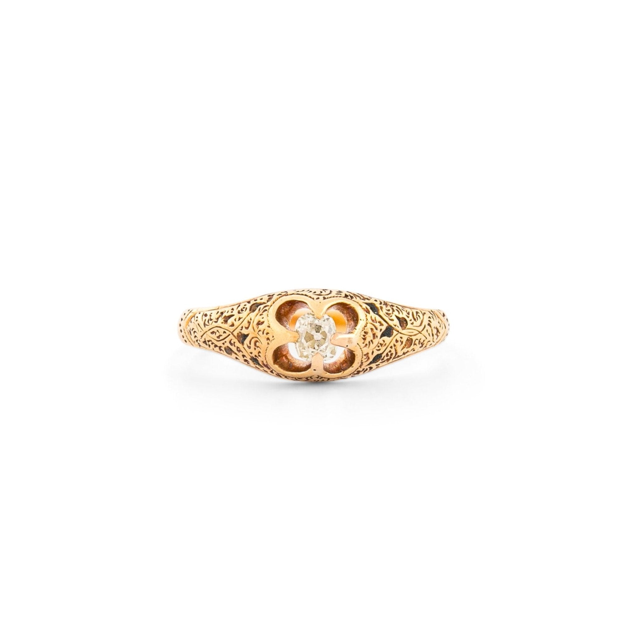 Victorian Diamond and 18K Gold Engraved Ring