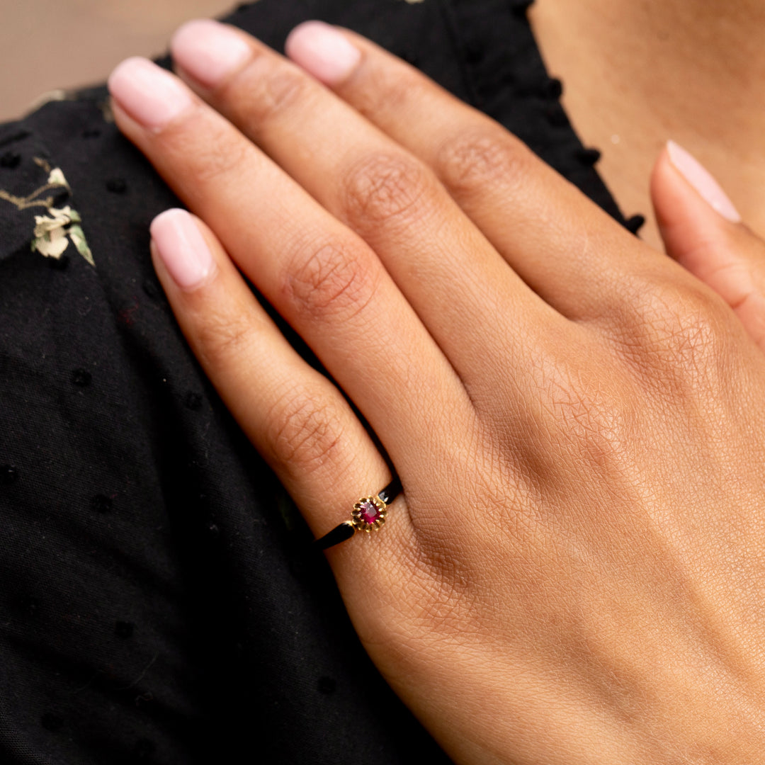 Victorian Ruby, Enamel, and 18K Gold Ring