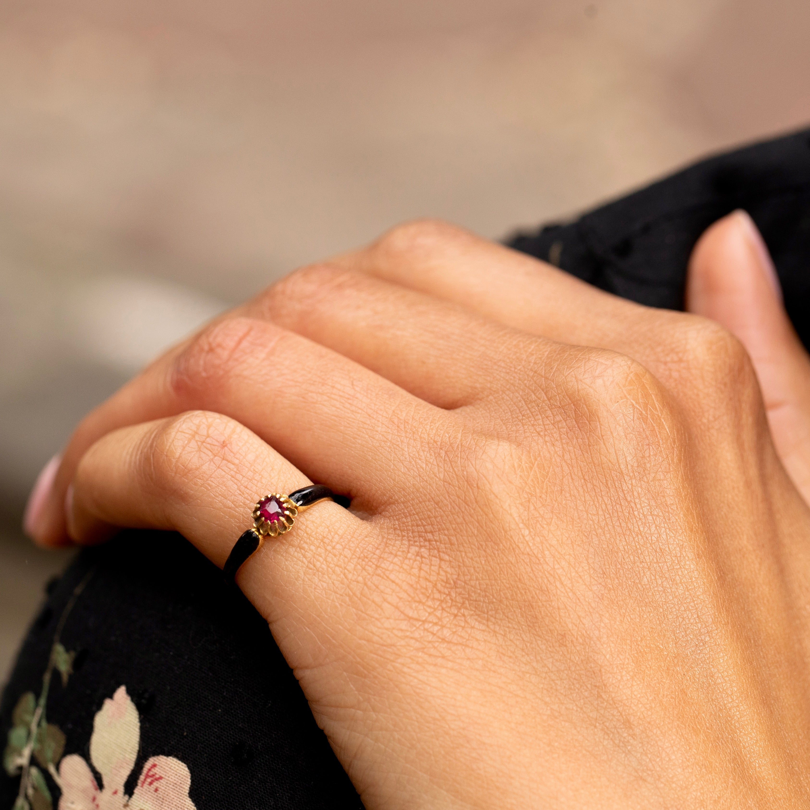 Victorian Ruby, Enamel, and 18K Gold Ring