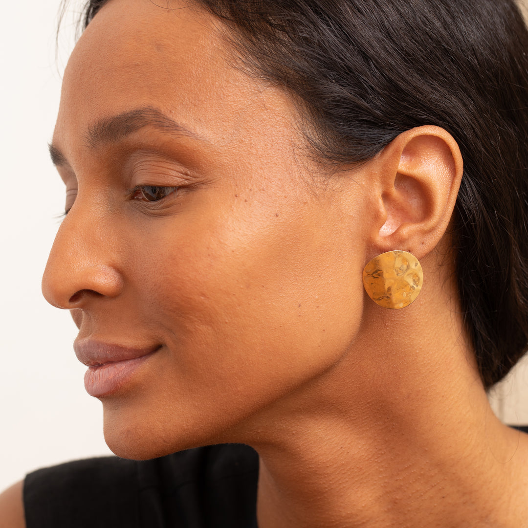 Hammered 14K Gold Large Disc Earrings