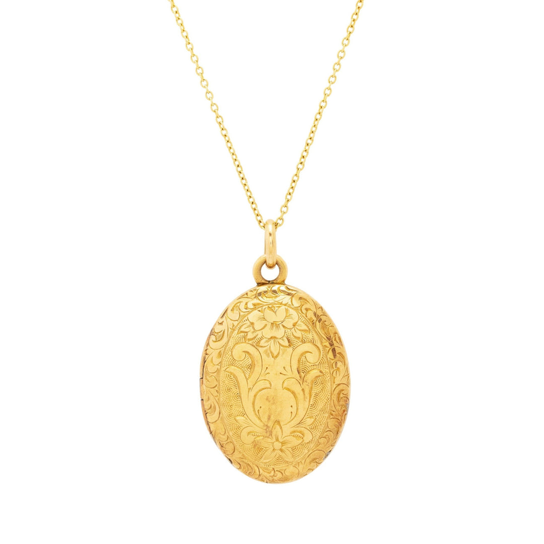 Victorian Engraved 10K Gold Oval Locket