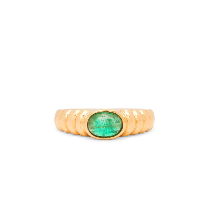 Emerald Cabochon and 14K Gold Ring