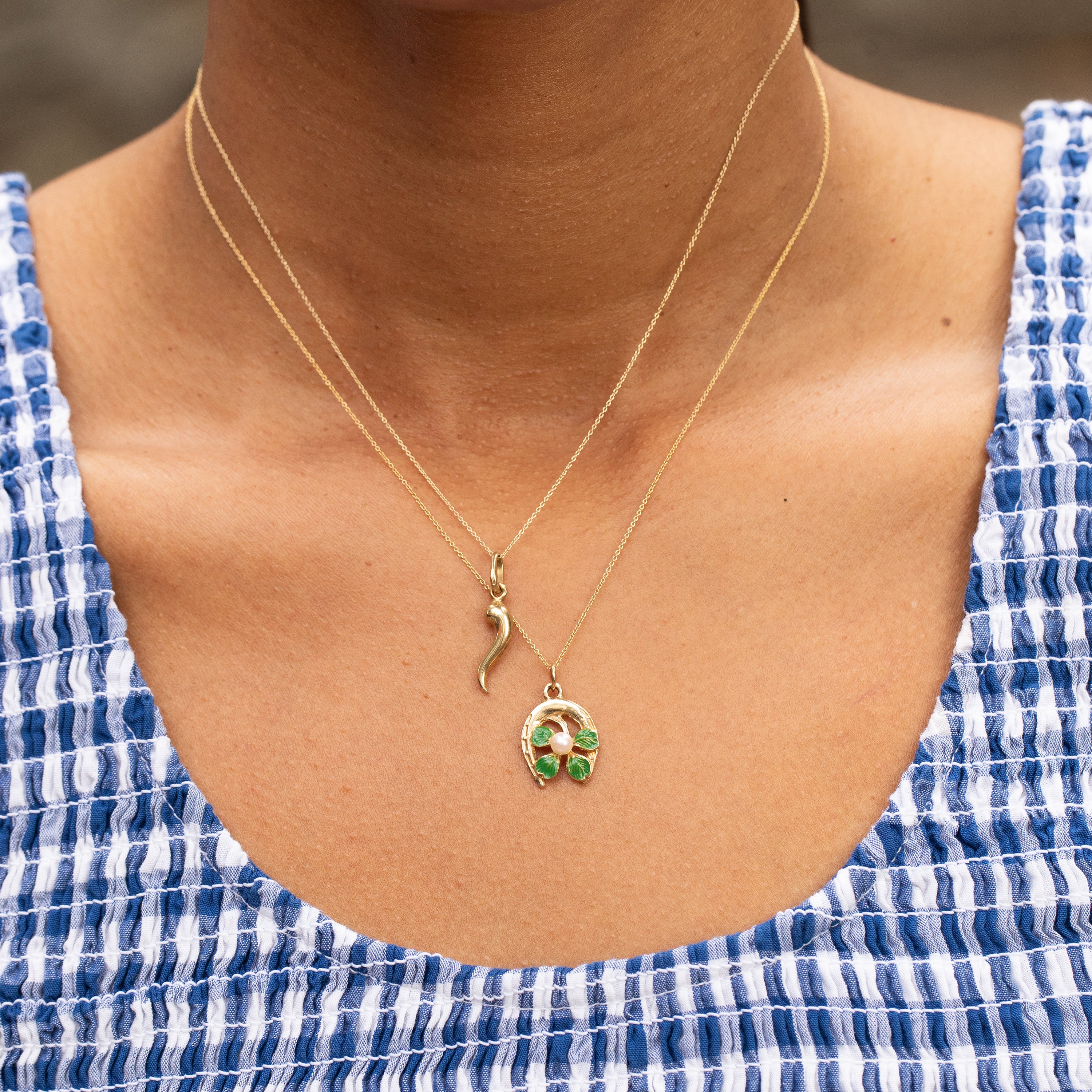 Pearl, Enamel, and 14K Gold Horseshoe Charm