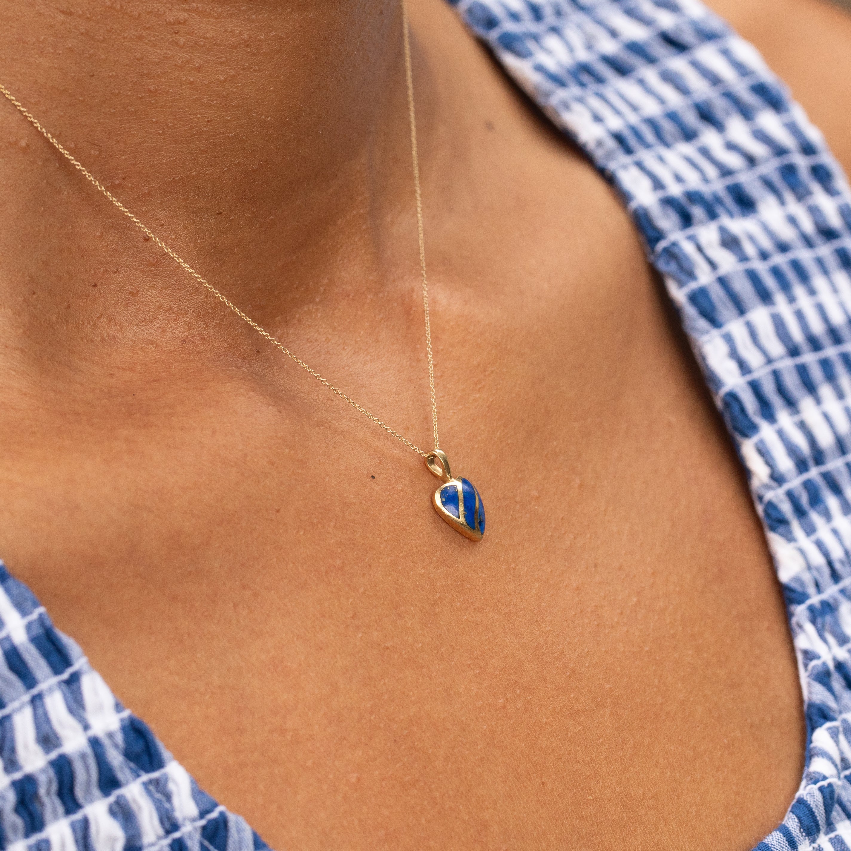 Lapis Inlay and 14K Gold Heart Charm