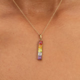 Rainbow Stone and 14K Gold Bar Charm