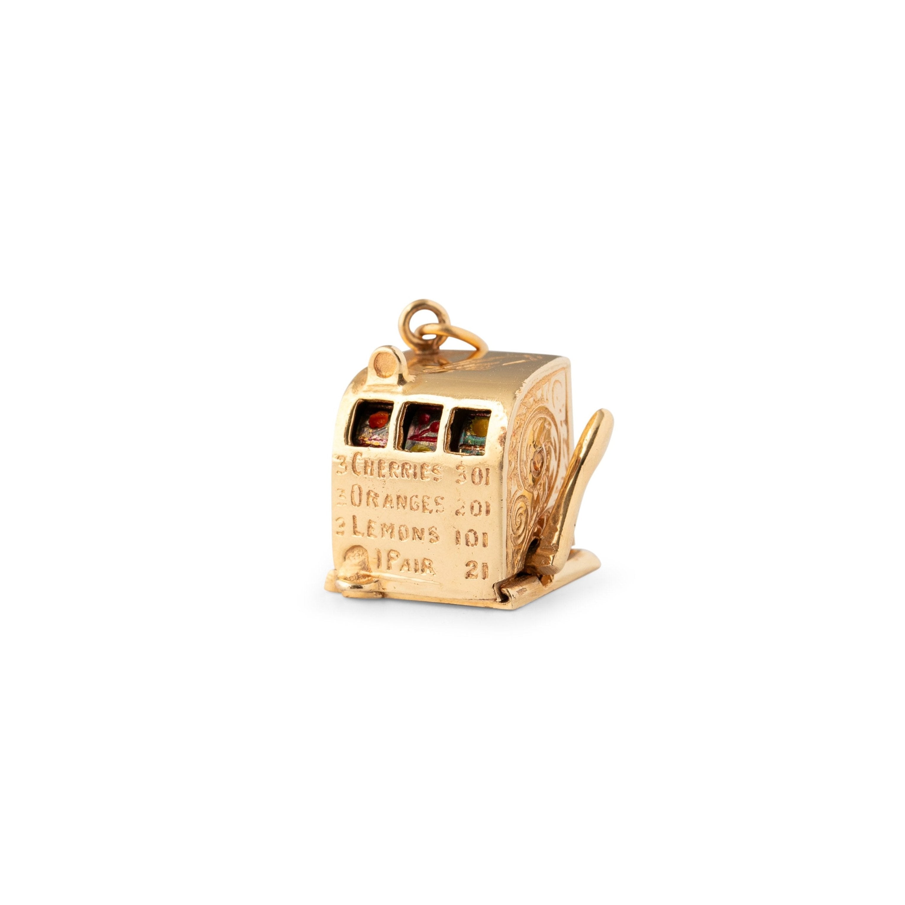 Movable Slot Machine 14k Gold and Enamel Charm