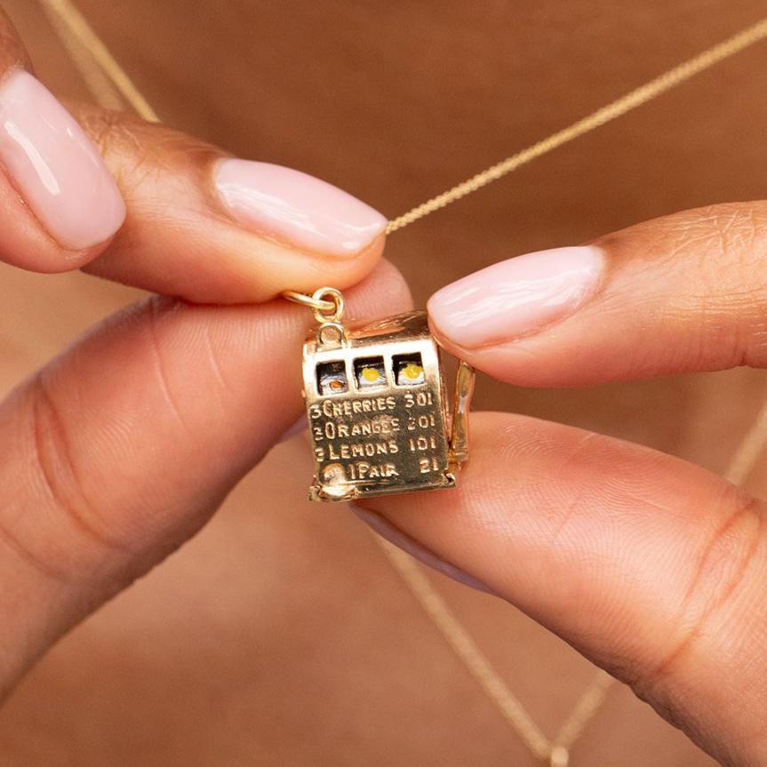 Movable Slot Machine 14k Gold and Enamel Charm