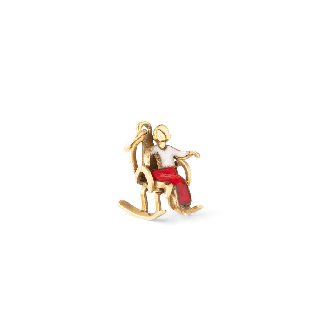 Woman In Rocking Chair 14k Gold And Enamel Charm