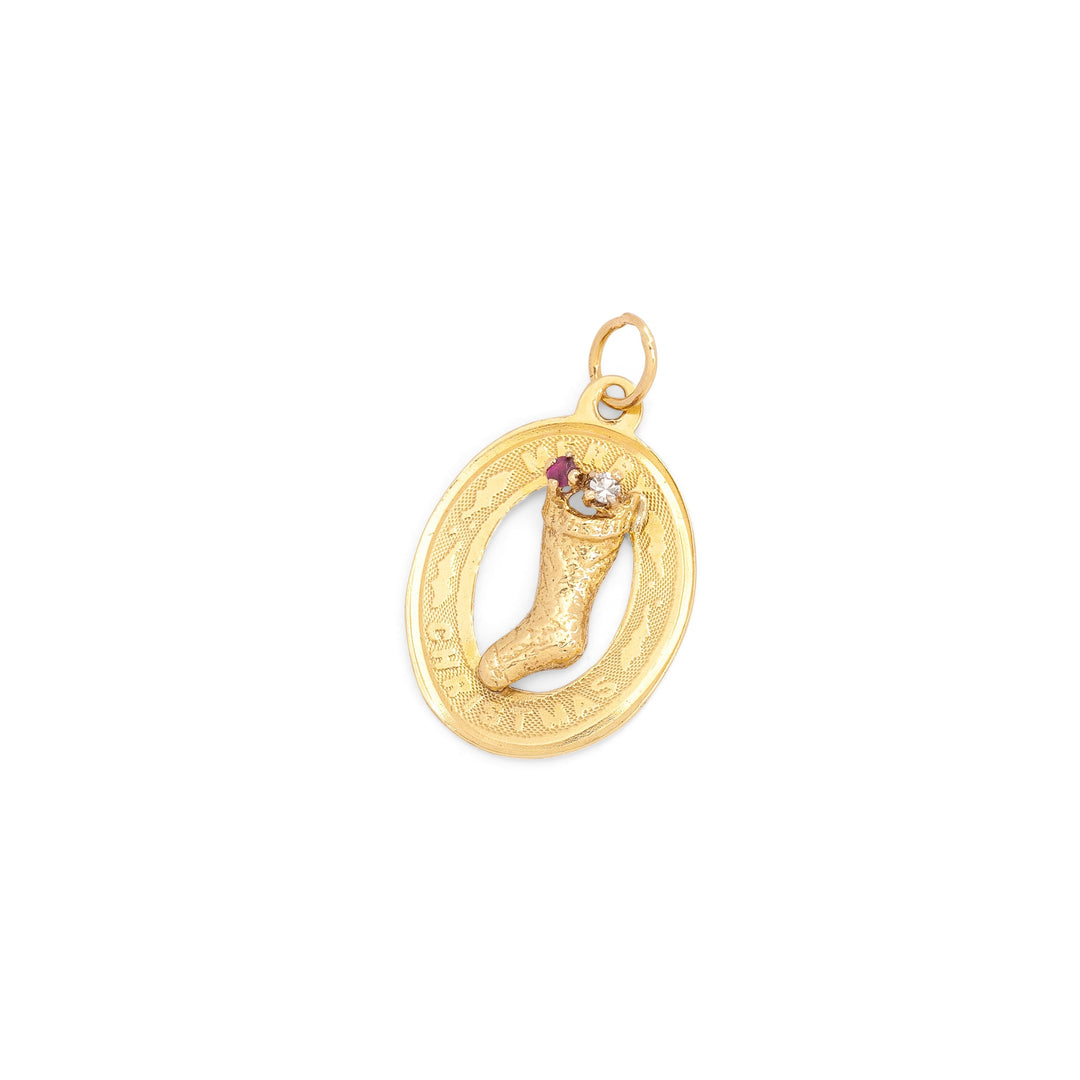 Diamond "Merry Christmas" Stocking 14K Gold Charm