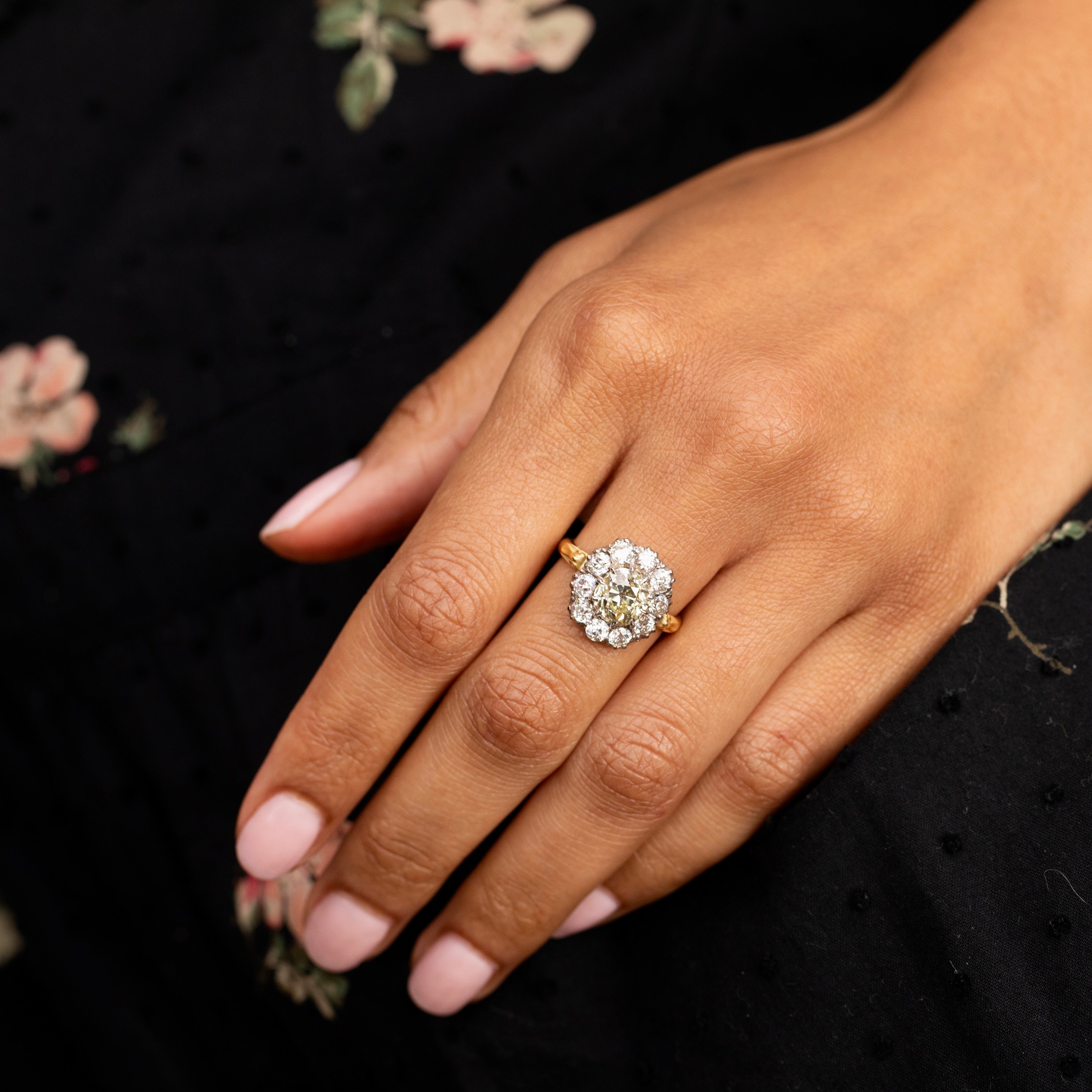 Victorian Diamond Cluster, 18K Gold and Platinum Ring