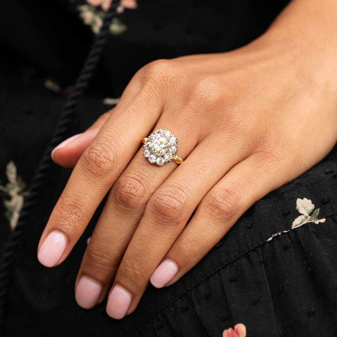 Victorian Diamond Cluster, 18K Gold and Platinum Ring