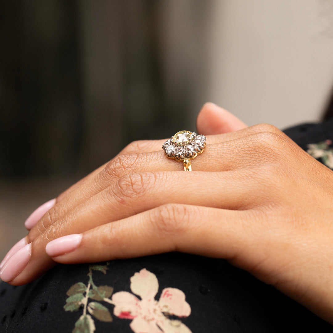 Victorian Diamond Cluster, 18K Gold and Platinum Ring