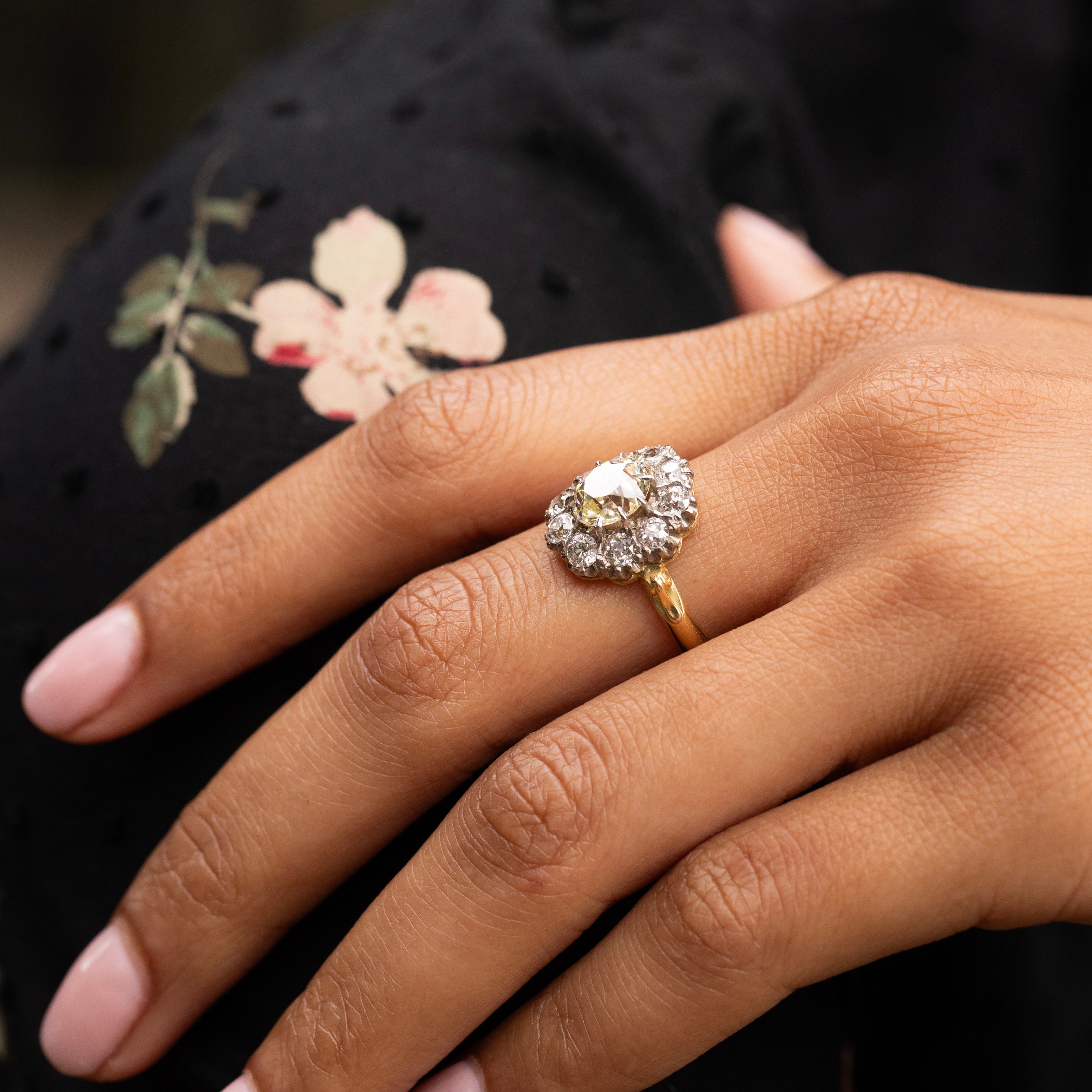 Victorian Diamond Cluster, 18K Gold and Platinum Ring