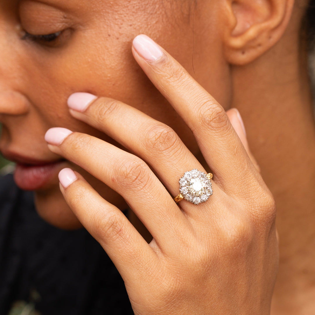 Victorian Diamond Cluster, 18K Gold and Platinum Ring