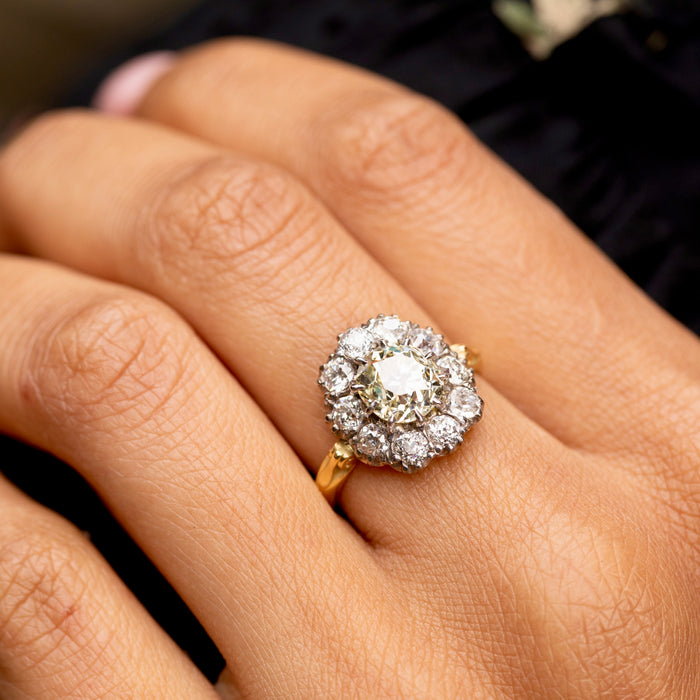 Victorian Diamond Cluster, 18K Gold and Platinum Ring