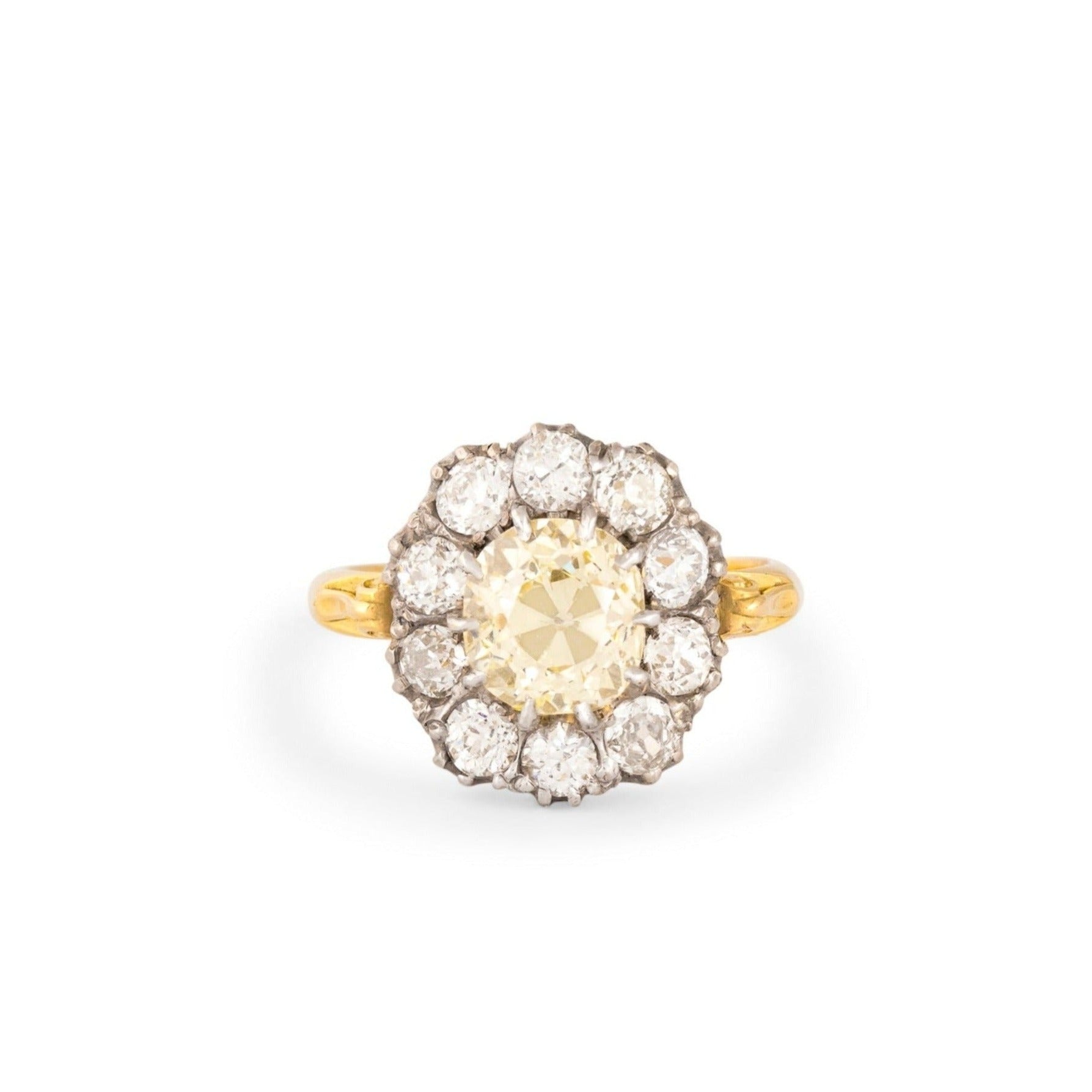 Victorian Diamond Cluster, 18K Gold and Platinum Ring