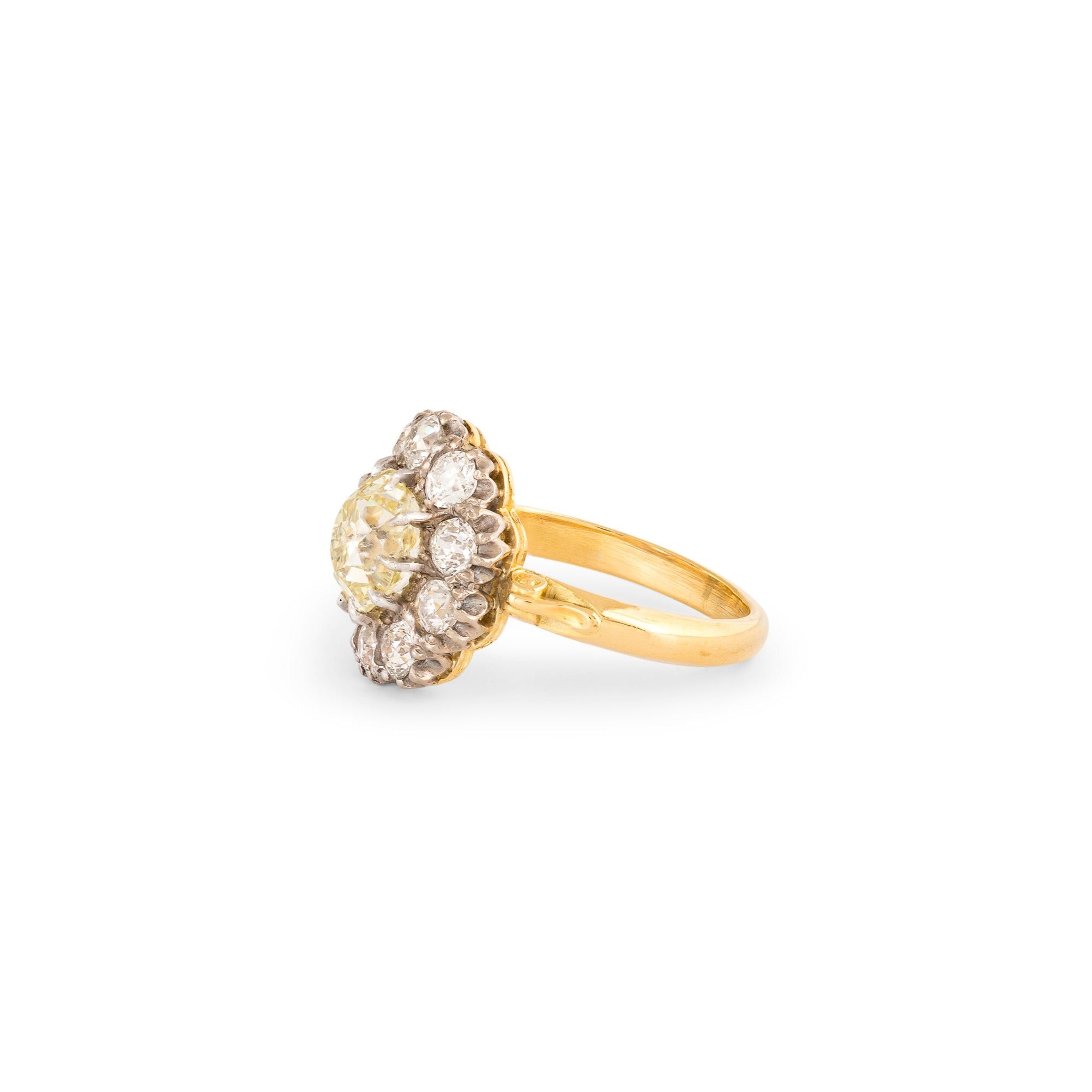 Victorian Diamond Cluster, 18K Gold and Platinum Ring