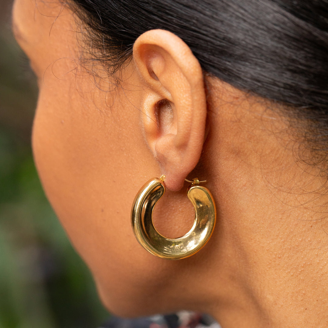 Italian Concave 14k Gold Hoop Earrings