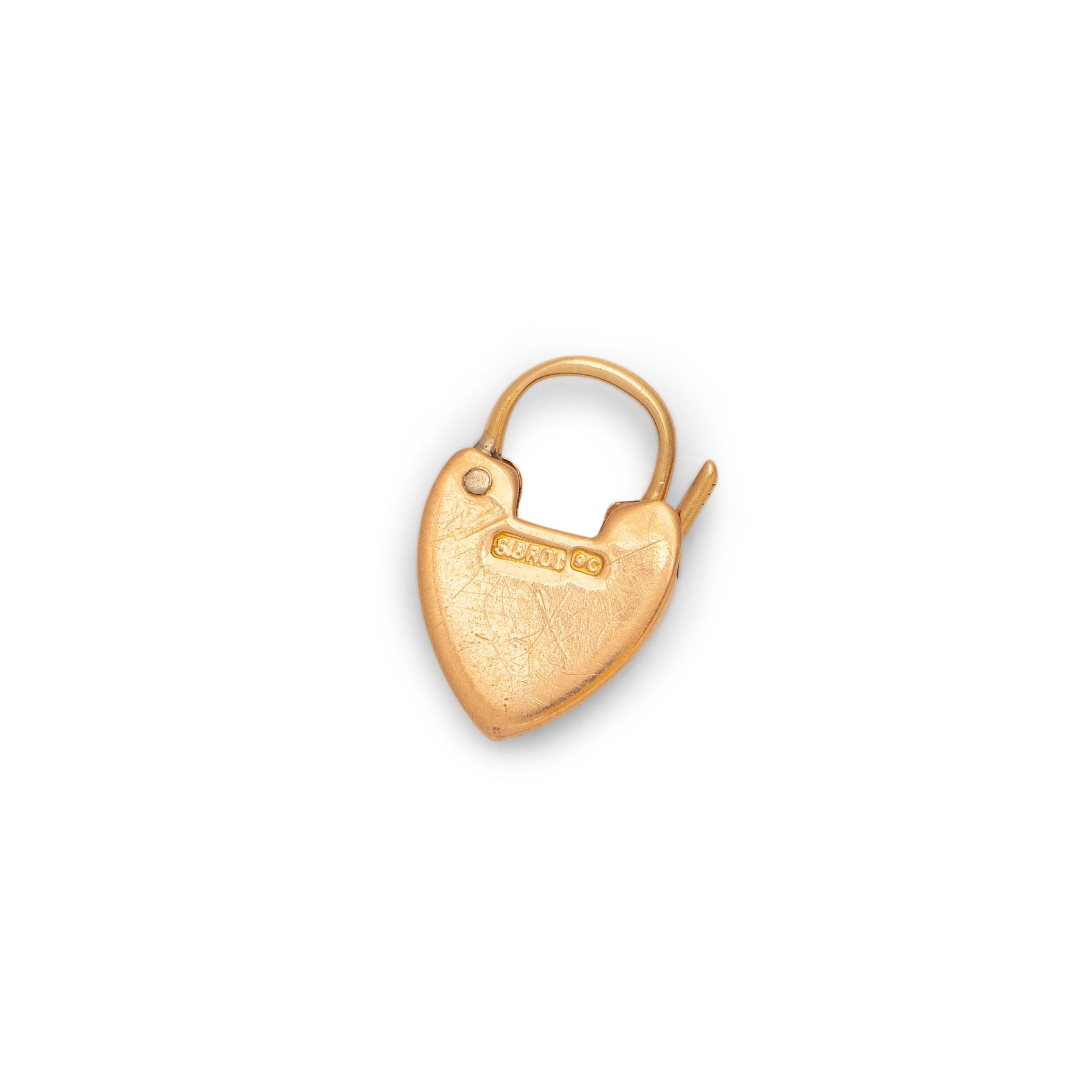 English 9k Gold Engraved Heart Padlock Charm