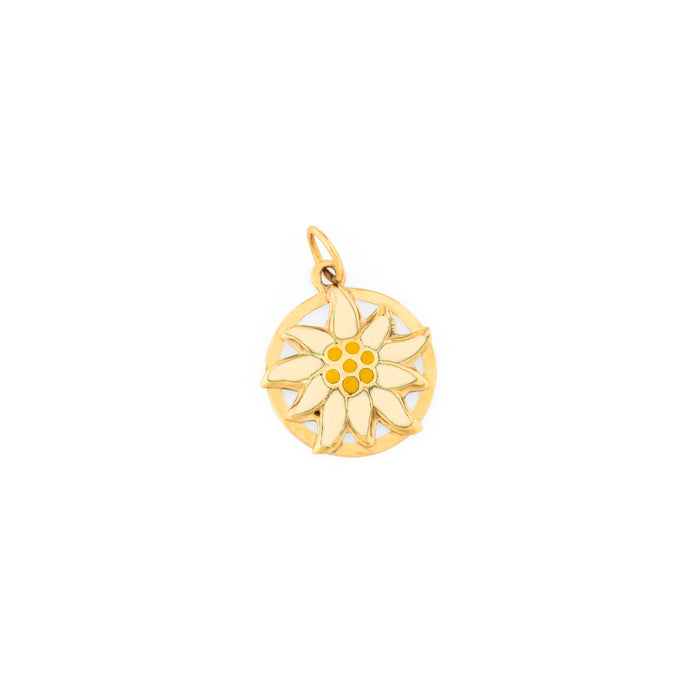 White and Yellow Enamel Flower and 14K Gold Charm