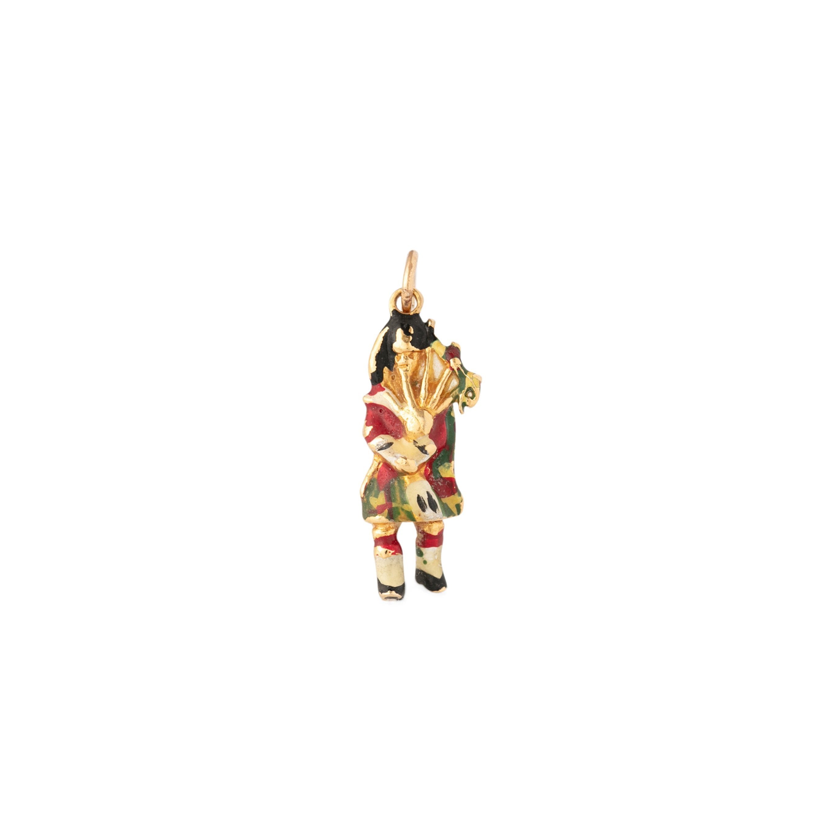 English Bagpipe Player 9k Gold and Enamel Charm