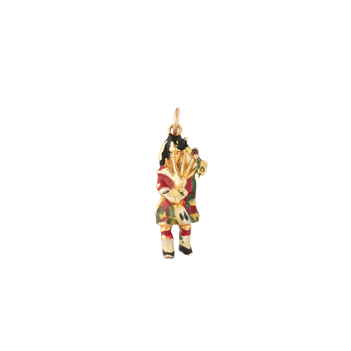 English Bagpipe Player 9k Gold and Enamel Charm