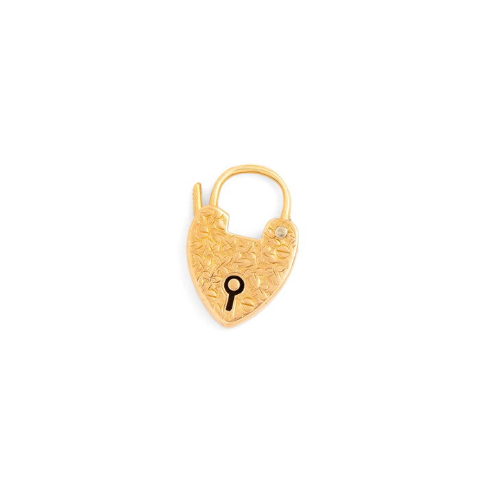 English 9k Gold Engraved Heart Padlock Charm