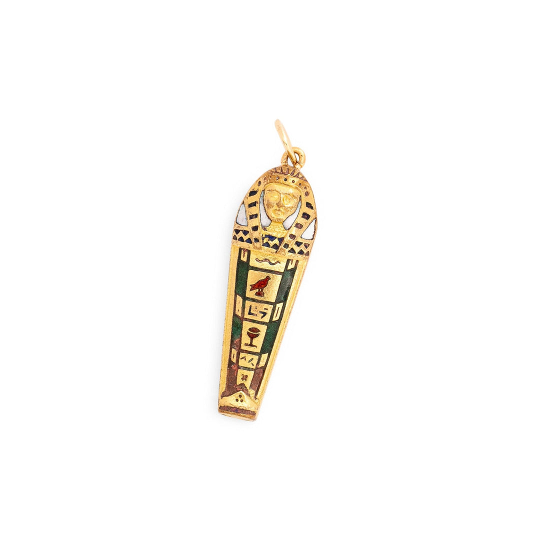 Art Deco 10k Gold And Enamel Sarcophagus Charm