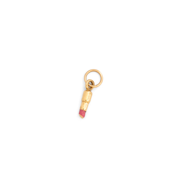 Miniature Pink Enamel and 14K Gold Lipstick Charm