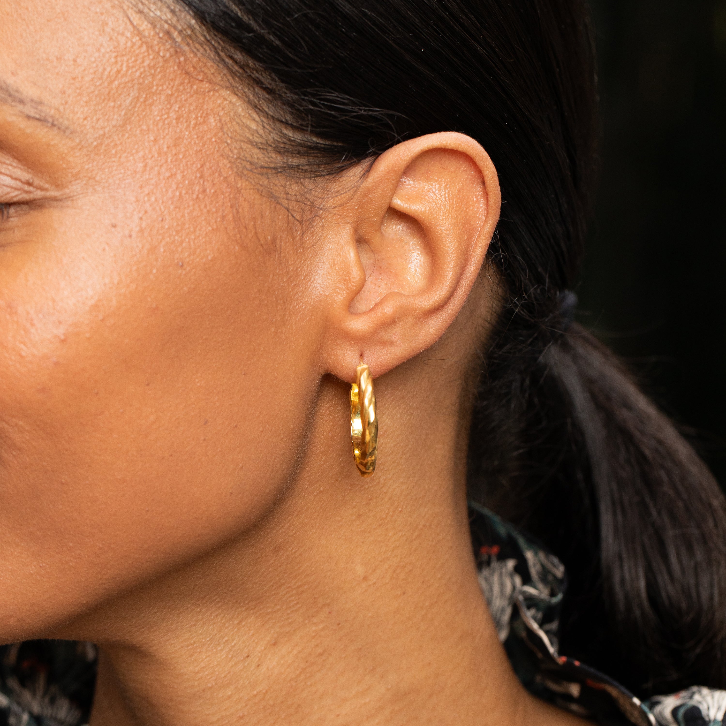 French 18K Gold Twist Hoop Earrings