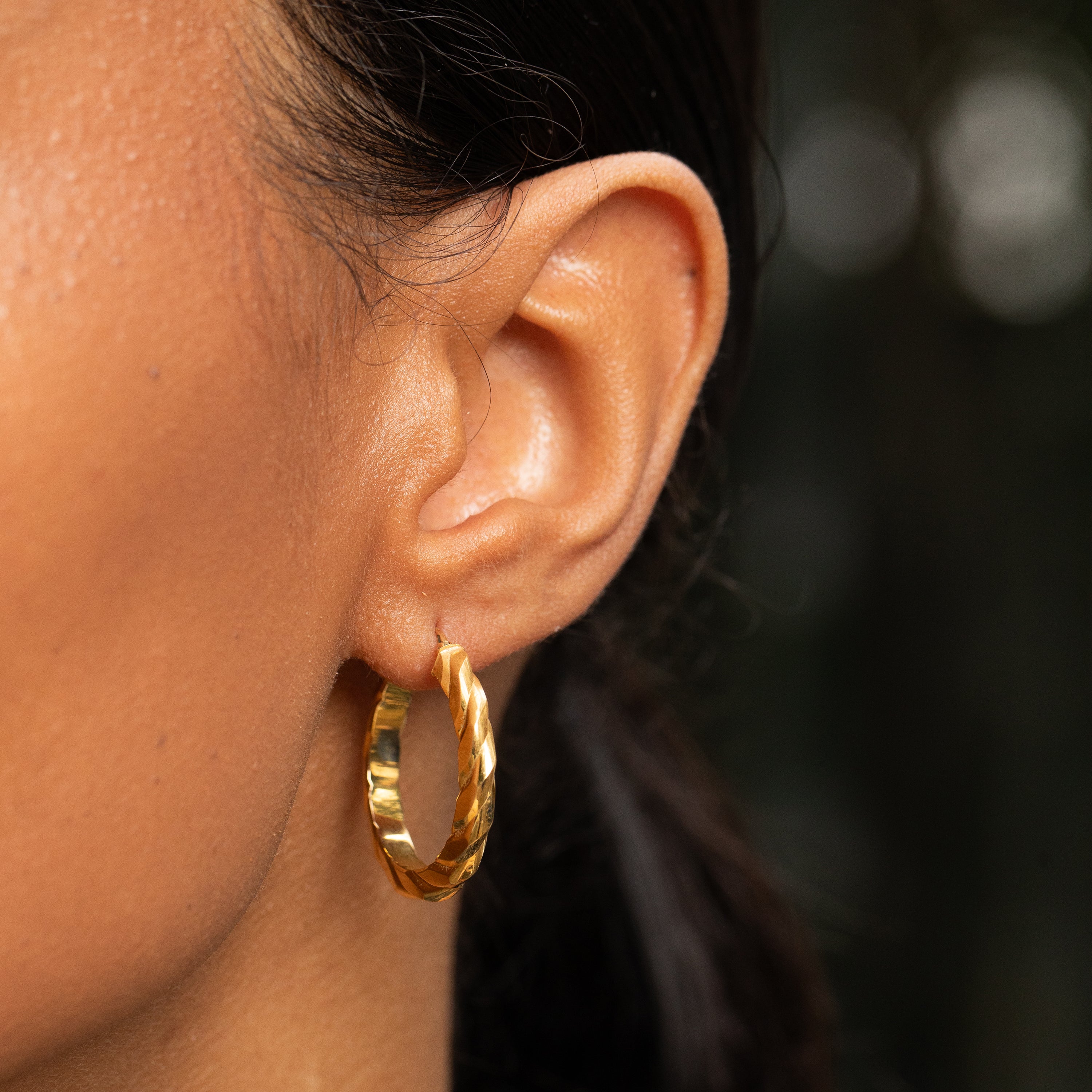 French 18K Gold Twist Hoop Earrings