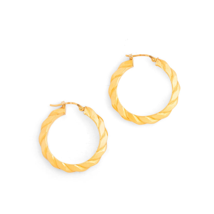 French 18K Gold Twist Hoop Earrings