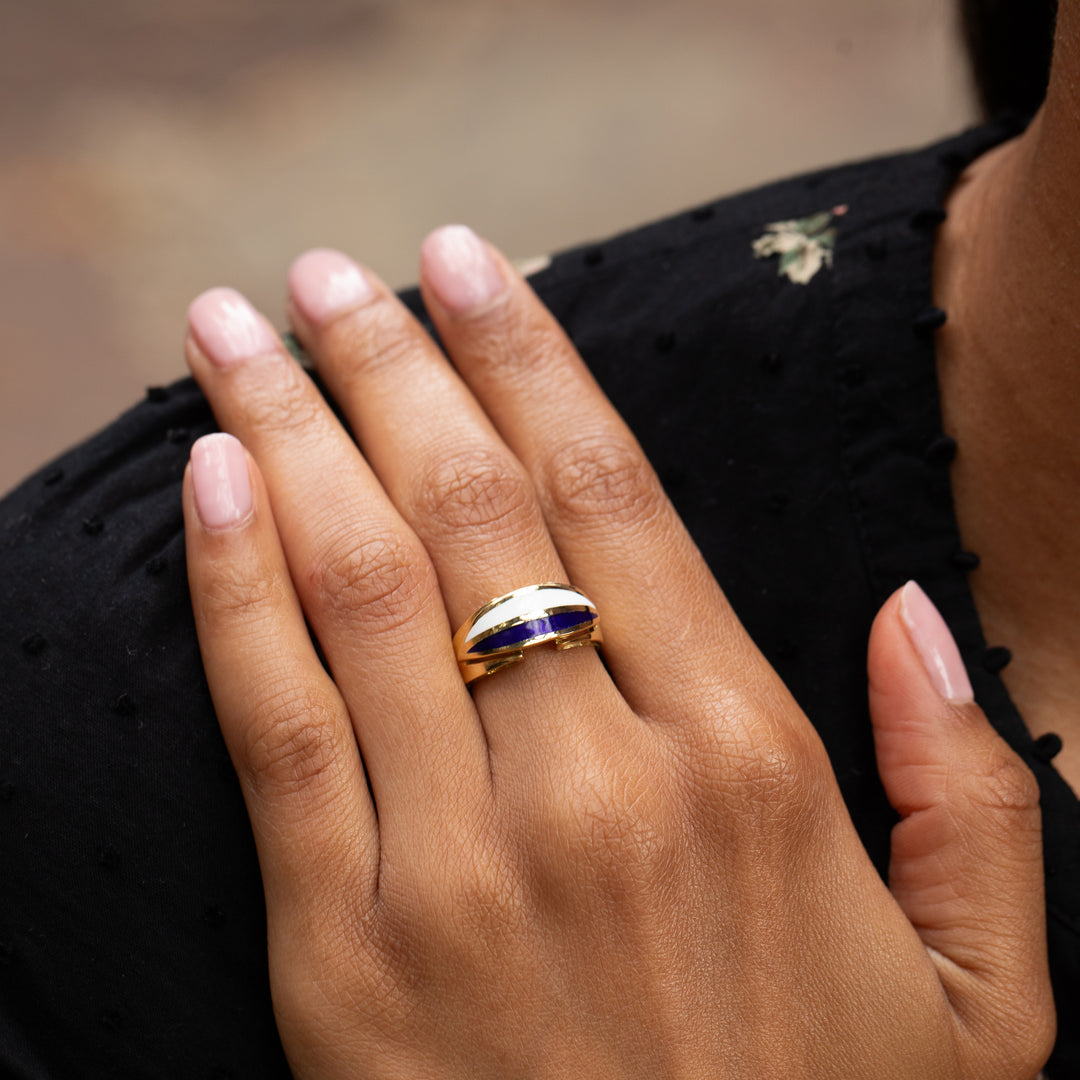 Italian Enamel and 18K Gold Ring