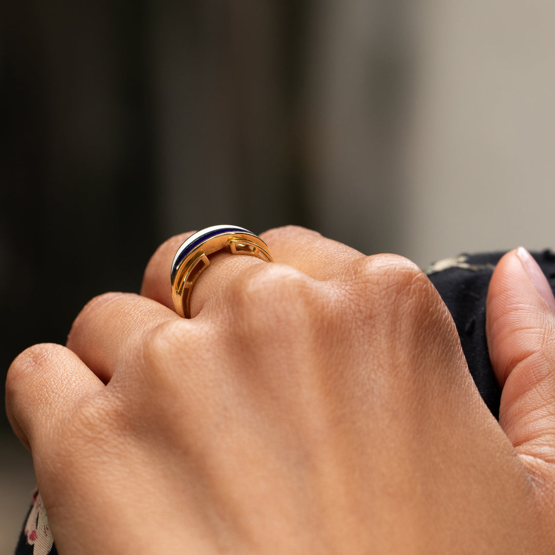 Italian Enamel and 18K Gold Ring