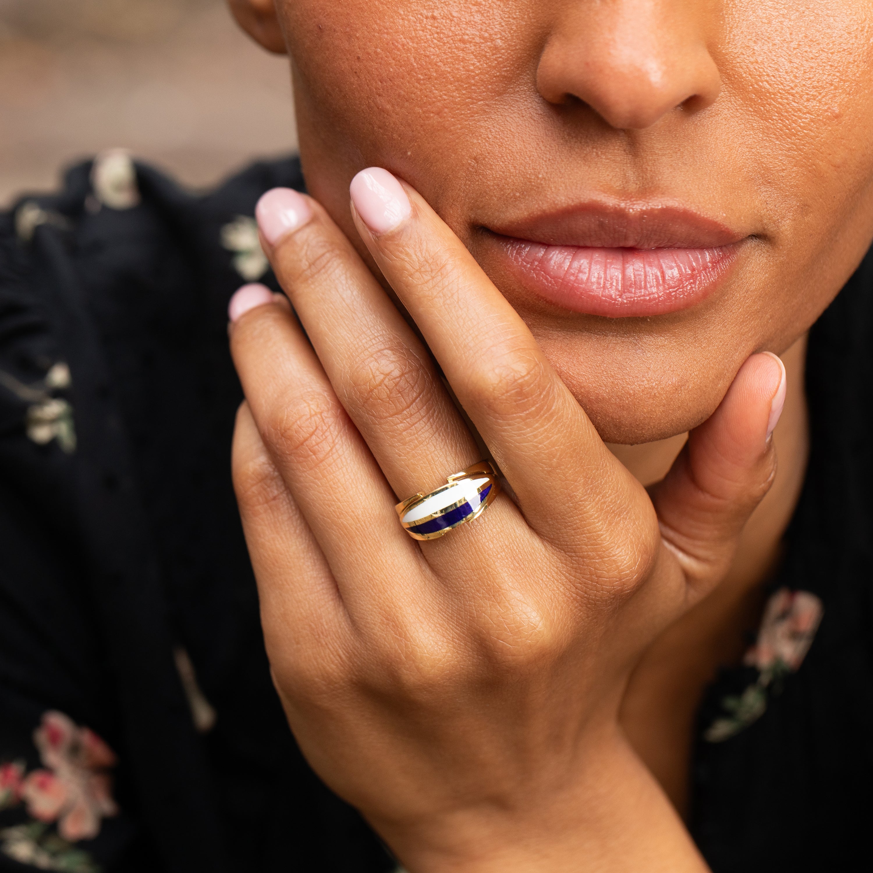 Italian Enamel and 18K Gold Ring