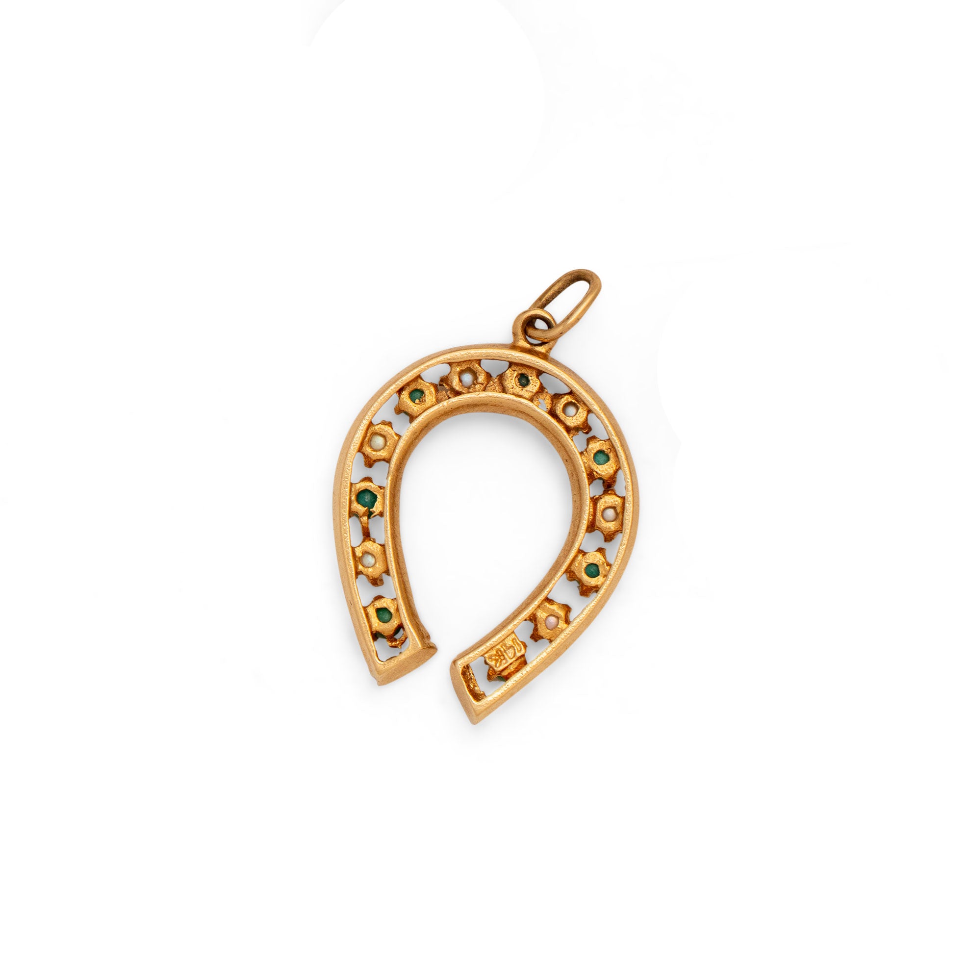 Turquoise, Pearl, and 14K Gold Horseshoe Charm