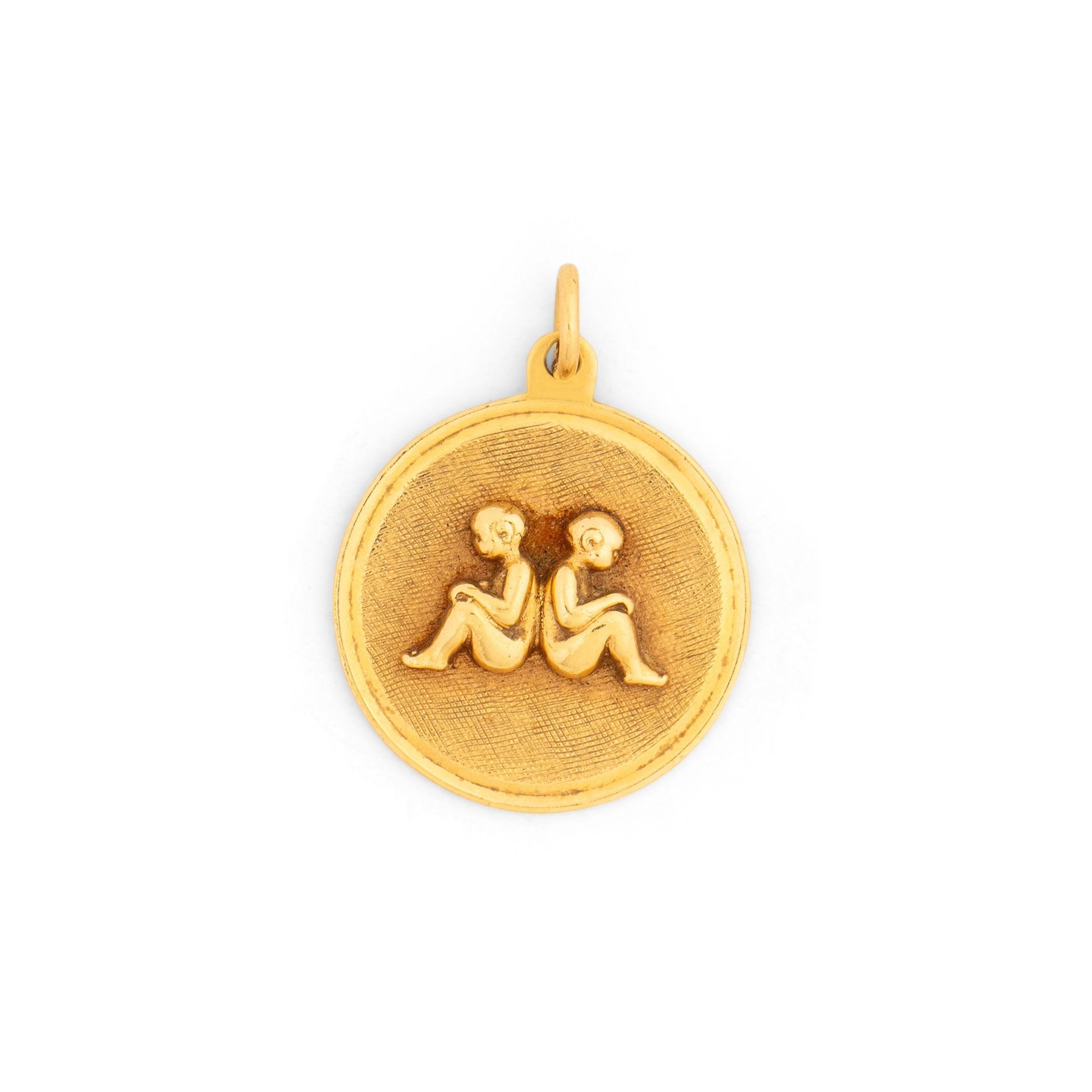 Gemini Twins 14k Gold Zodiac Disc Charm