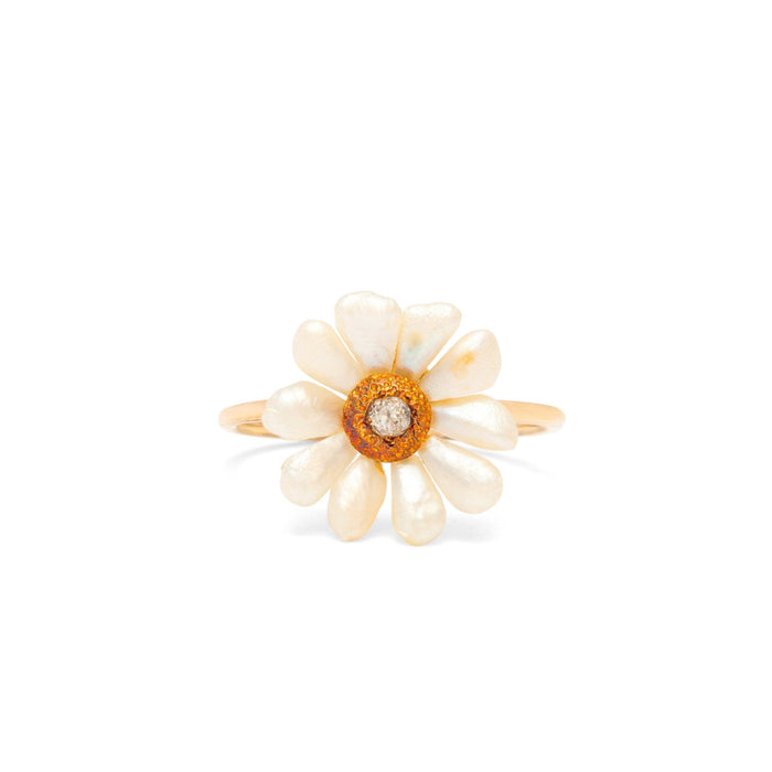 Pearl, Diamond, and 14K Gold Flower Ring