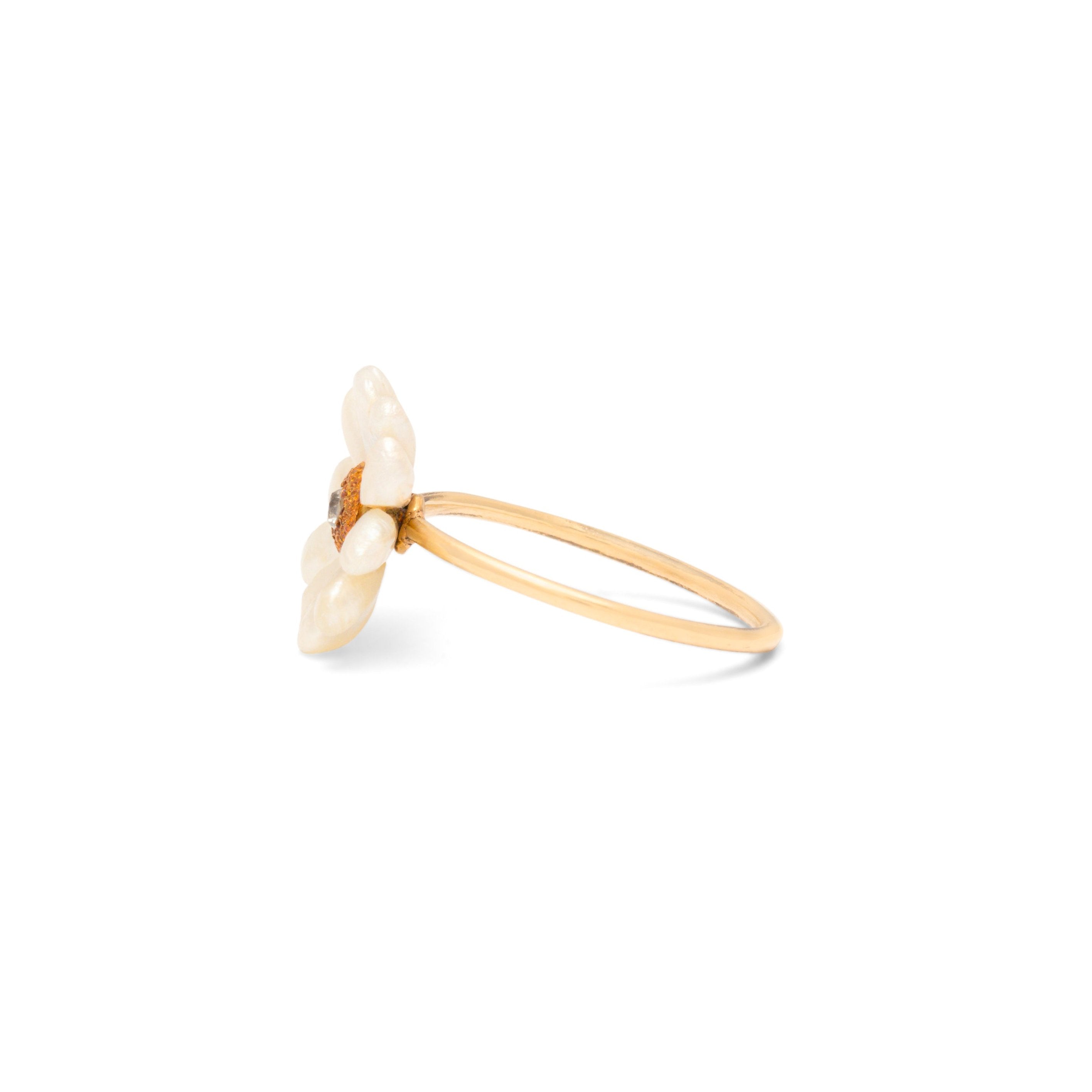 Pearl, Diamond, and 14K Gold Flower Ring