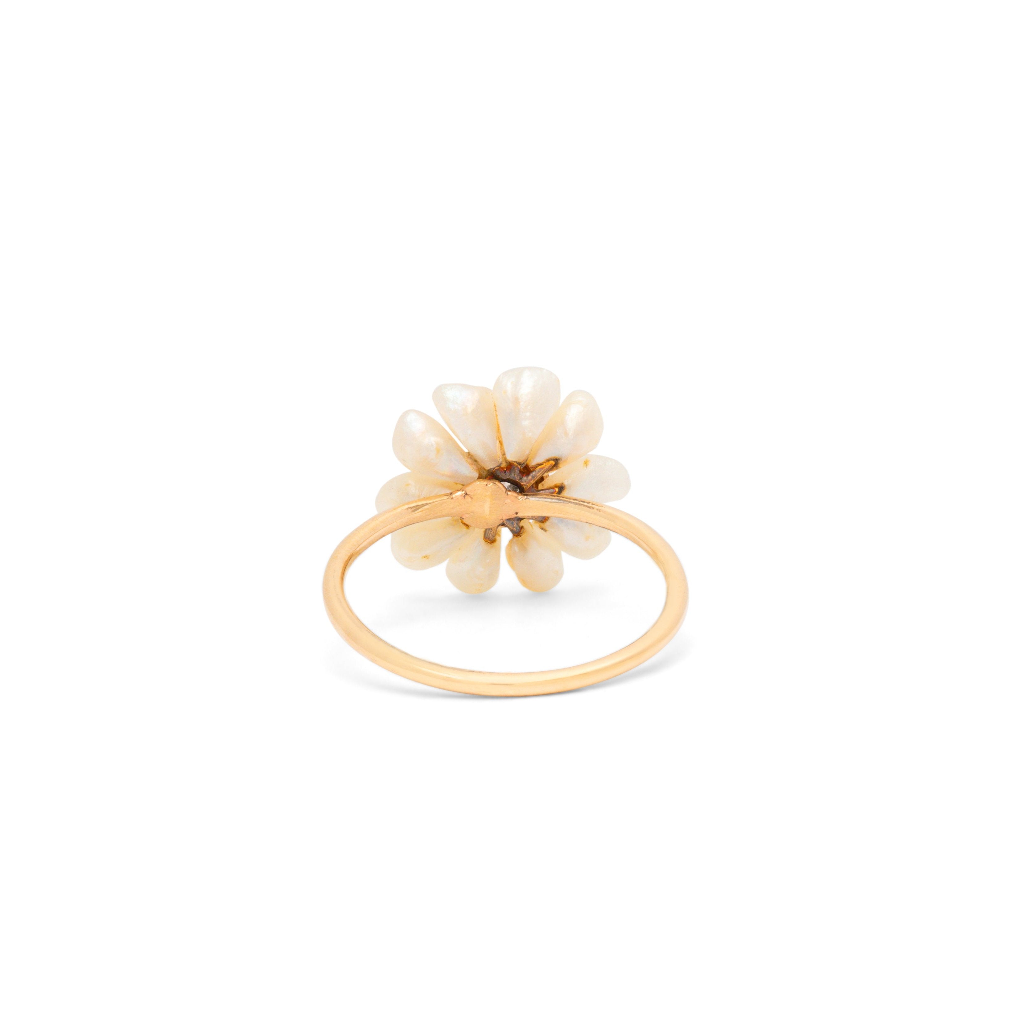 Pearl, Diamond, and 14K Gold Flower Ring