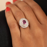 Ruby, Diamond, And 14K White Gold Cluster Ring