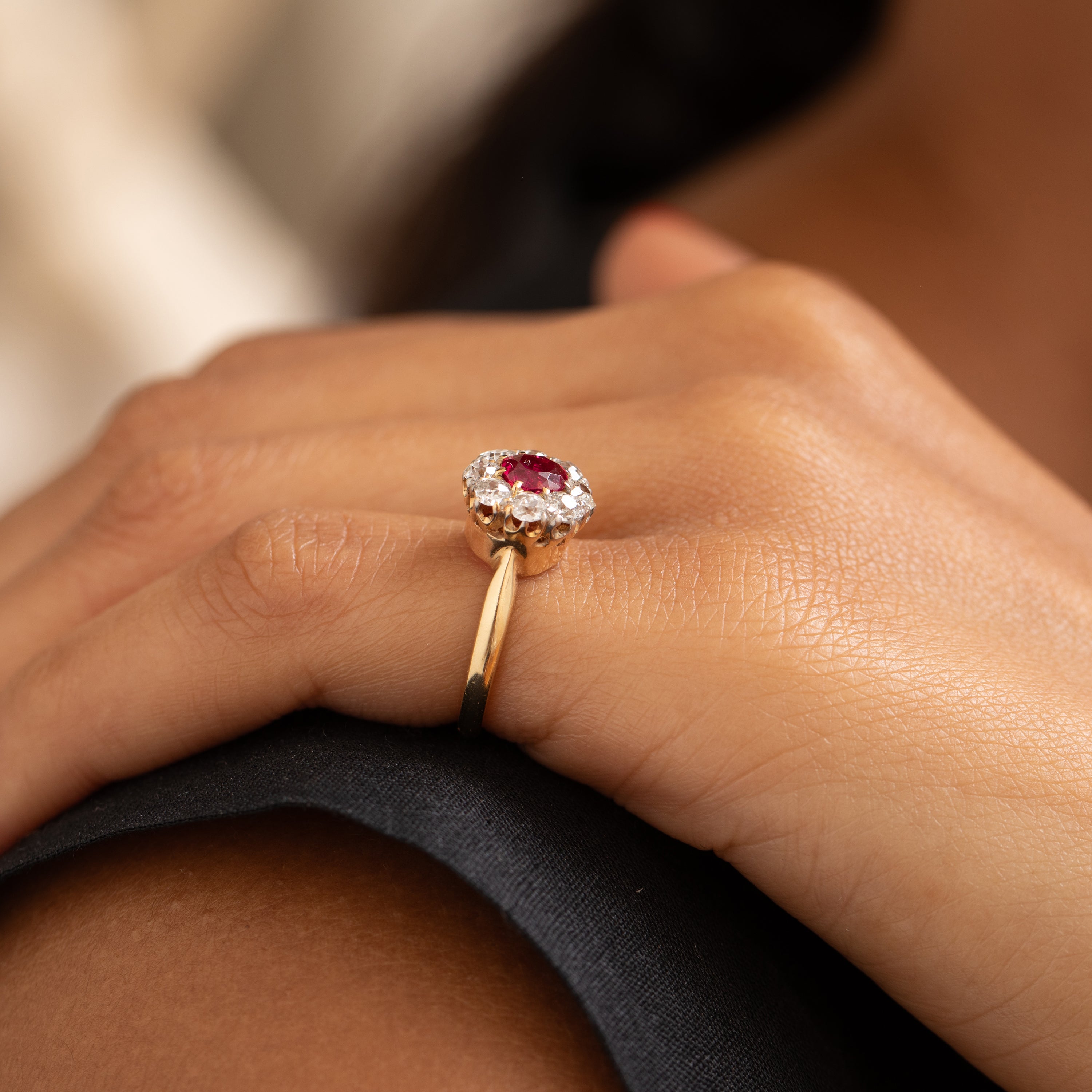 Victorian Spinel, Diamond, and 14K Gold Cluster Ring