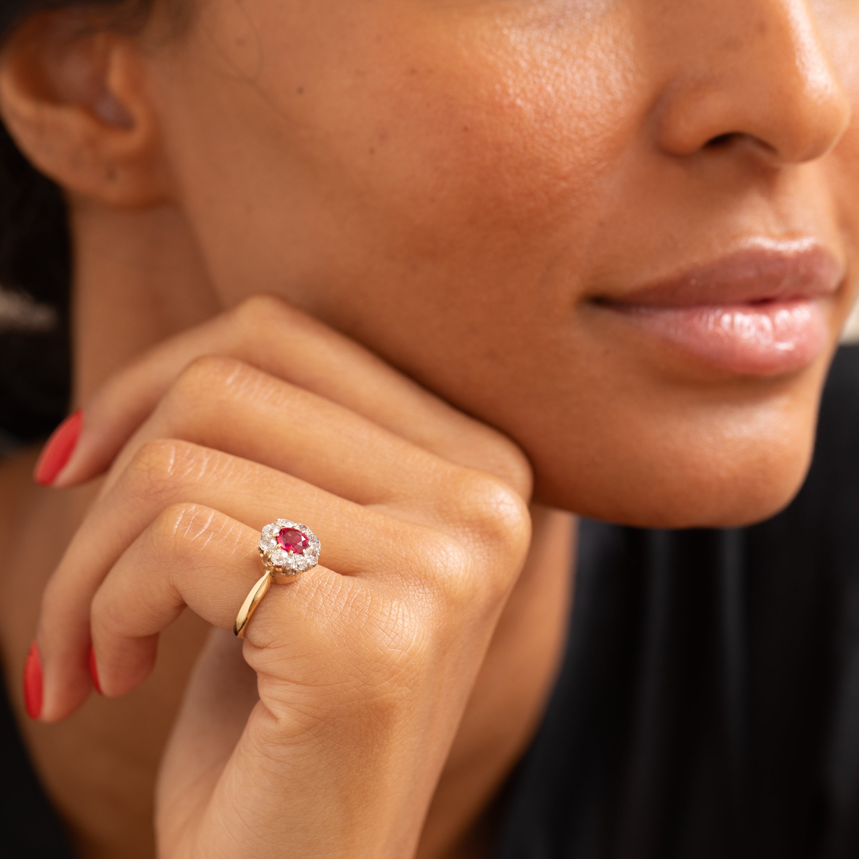 Victorian Spinel, Diamond, and 14K Gold Cluster Ring