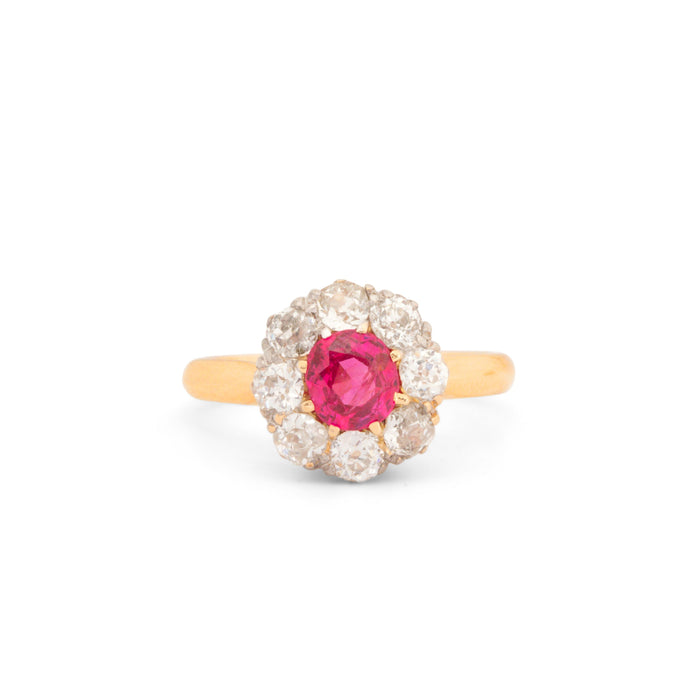 Victorian Spinel, Diamond, and 14K Gold Cluster Ring